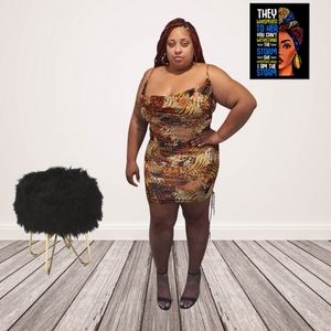 Plus Size Cheetah Cowl Neck Mini Dress